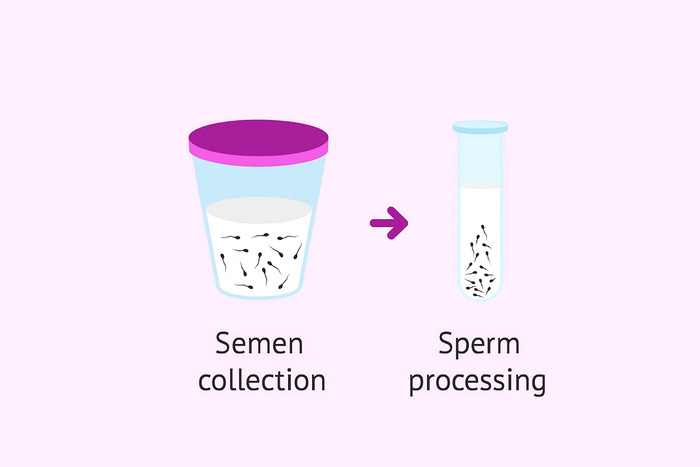 Sperm collection process in IVF treatment where a semen sample is provided for fertilization