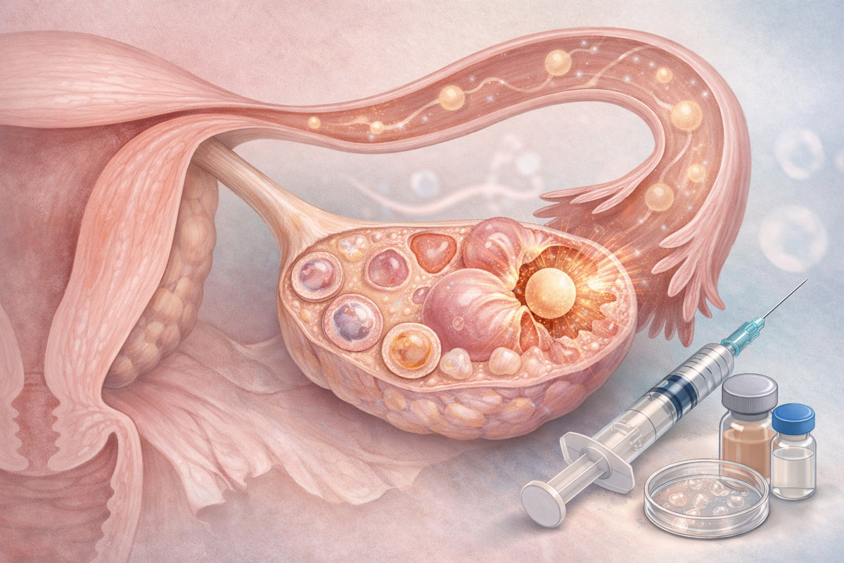 Female reproductive system during ovulation before trigger shot in IVF